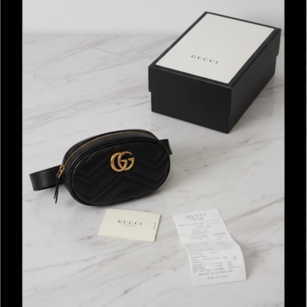 Gucci Black and Gold Leather Belt Bag